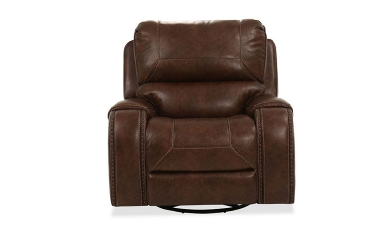 Recliner, Contrast Stitching, Nailhead Trim, Swivel, Dark Finish