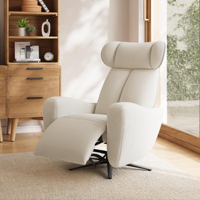 Recliner Cream Linen-Like with Winged Headrest and Star Swivel Base