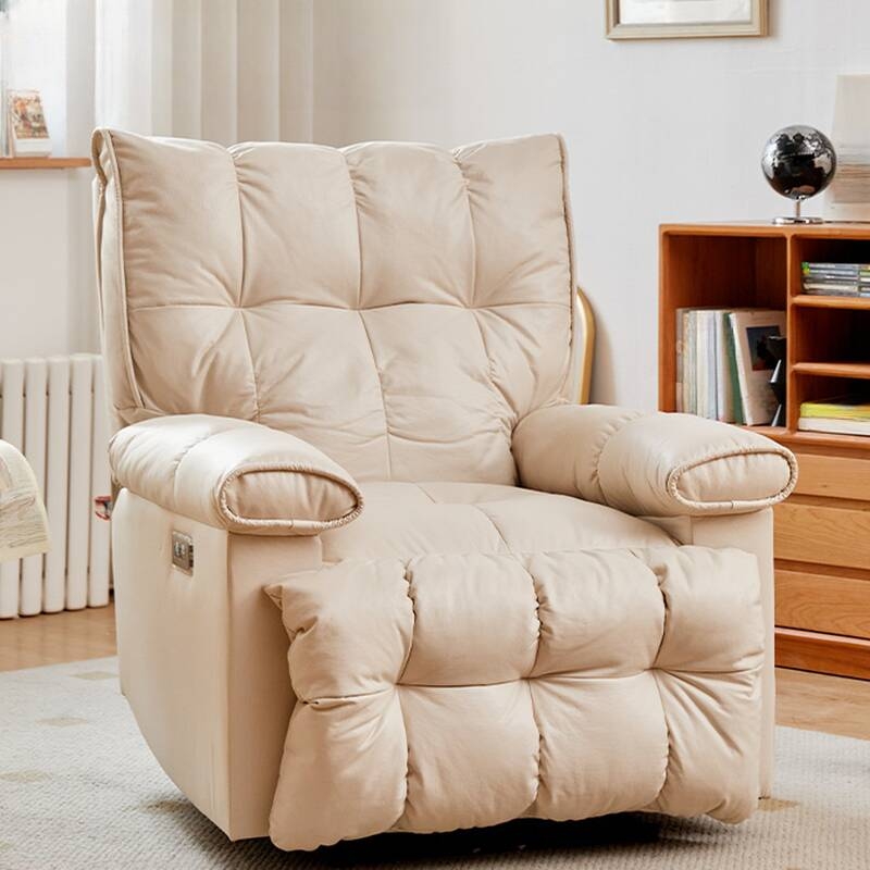Recliner Cream Oversized Padding Cloud-Like Silhouette Tufted