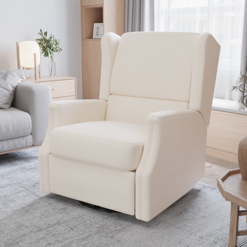 Recliner Cream Swivel Glider Wingback Track Arms Transitional Modern