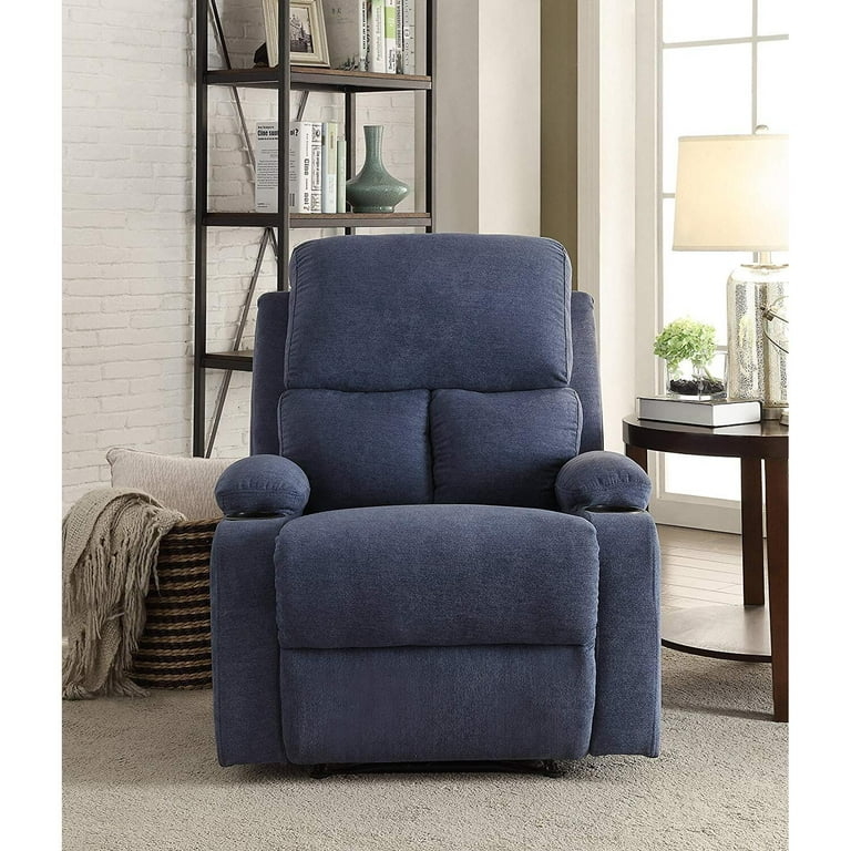 Recliner Cup Holders Navy Blue Velvet Look Segmented Back Motion