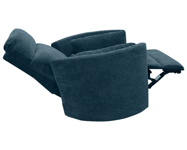 Recliner Curved Silhouette Teal Blue Fabric Integrated Footrest Woven