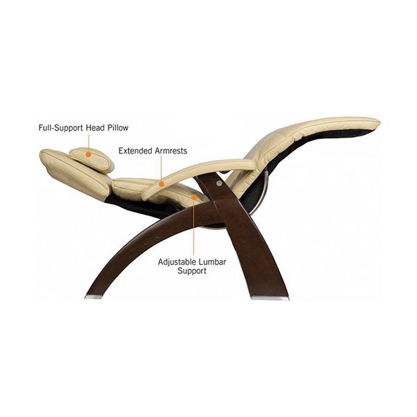 Recliner Curved Wood Base Cream Leather Like Zero Gravity Lounge