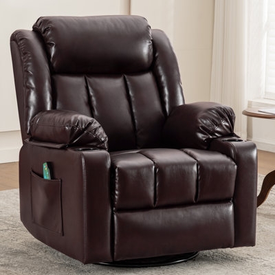 Recliner Dark Brown Leather-like Swivel Rocker Divided Back