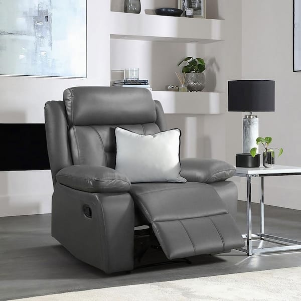 Recliner Dark Gray Leather-Like Overstuffed Manual Lounge Chair