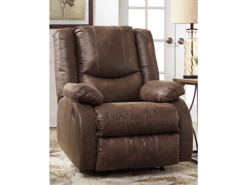 Recliner Distressed Leather Look Overstuffed Manual Pull Handle