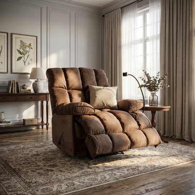 Recliner Extra Wide Brown Velvet-Like with Overstuffed Design