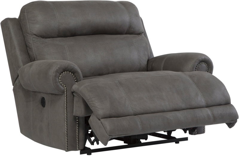 Recliner Extra Wide Charcoal Power Motion Nailhead Trim Rolled Arms