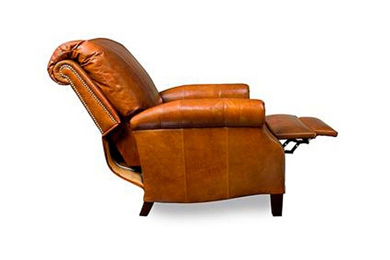 Recliner Featuring Cognac Finish, Nailhead Trim, Rolled Arms