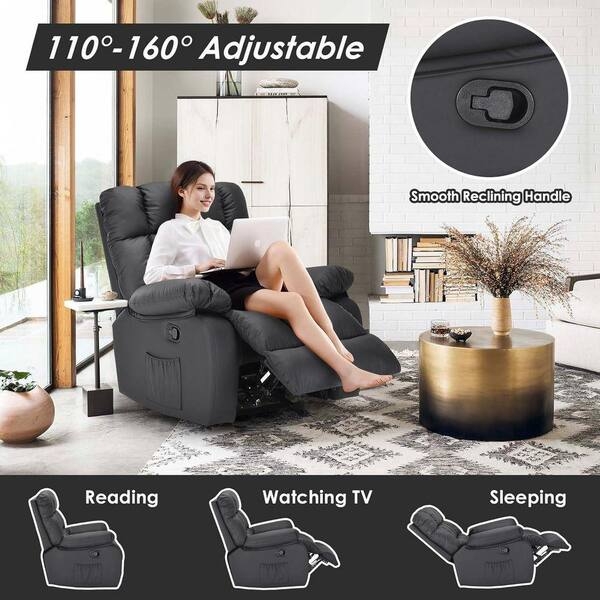 Recliner featuring Overstuffed Silhouette and Manual Black Upholstery