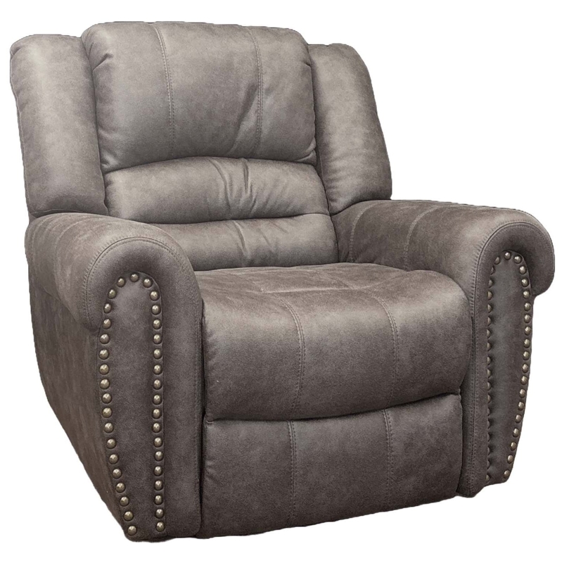 Recliner Gray Faux Suede Nailhead Trim Rolled Arms Traditional