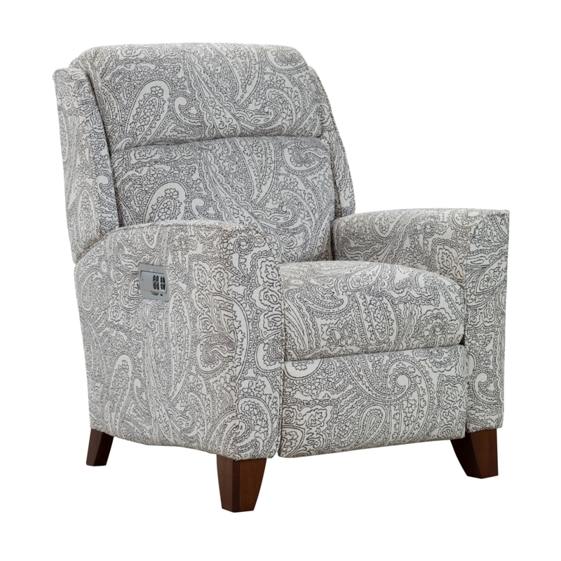 Recliner Grey Paisley High Leg Power Controls Tapered