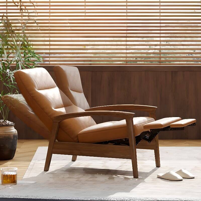 Recliner Mid-Century Modern Architectural Wood Frame Tan