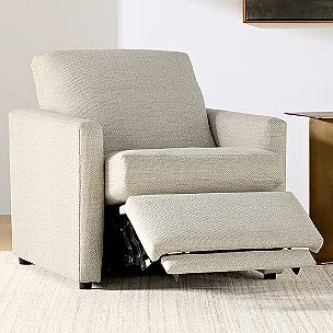 Recliner Modern Cream Boxy Hidden Footrest Textured Fabric