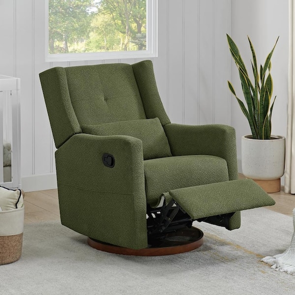 Recliner Moss Green Upholstery Swivel Glider Nursery Chair Wood Base