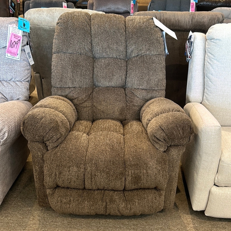 Recliner Mottled Brown Fabric Segmented Back Pillow Arms