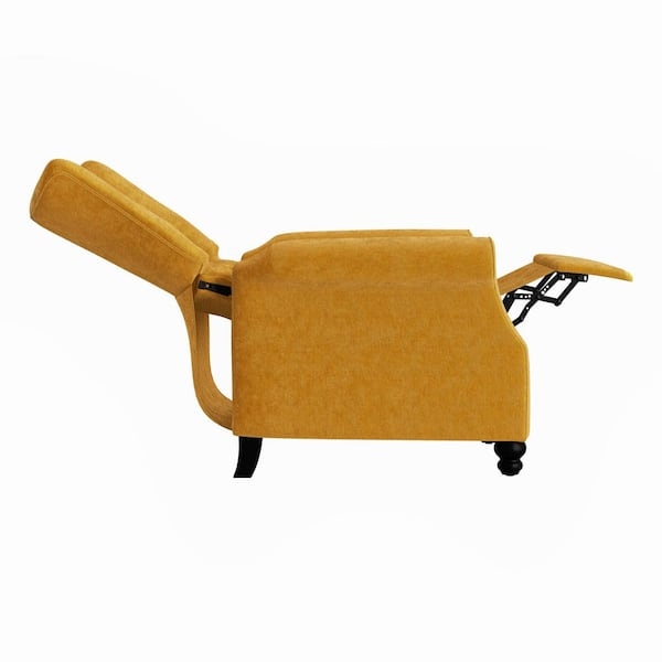 Recliner Mustard Velvet Push Back Chair Turned Legs