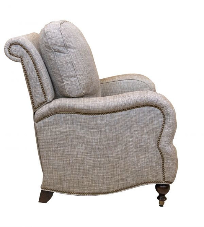 Recliner Nailhead Trim Beige Linen Look Rolled Back Turned Legs