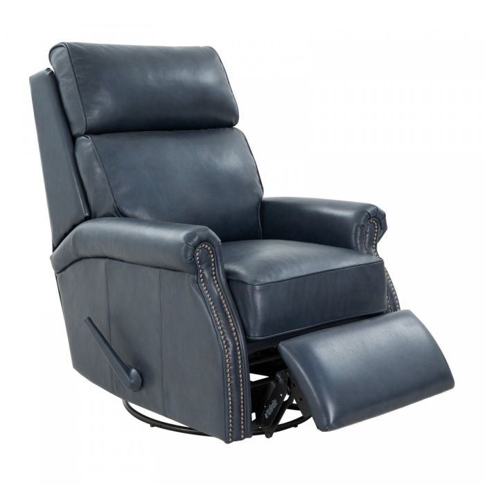 Recliner Nailhead Trim Leather Like Navy Blue Swivel Glider Manual