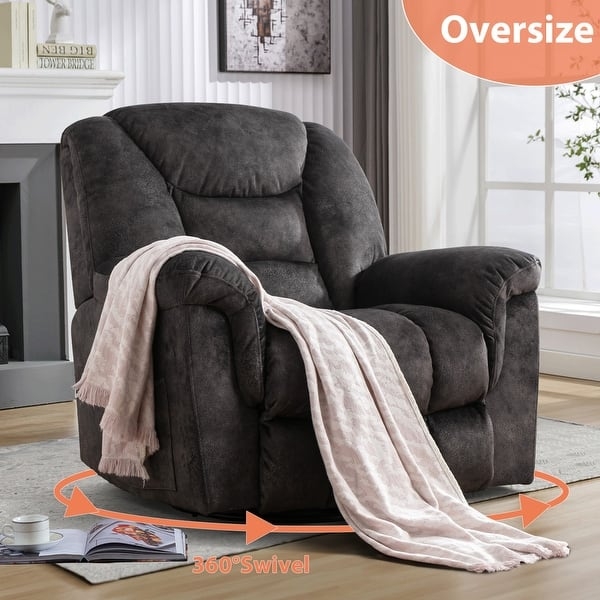 Recliner Oversized Charcoal Microfiber Swivel Rocker Chair