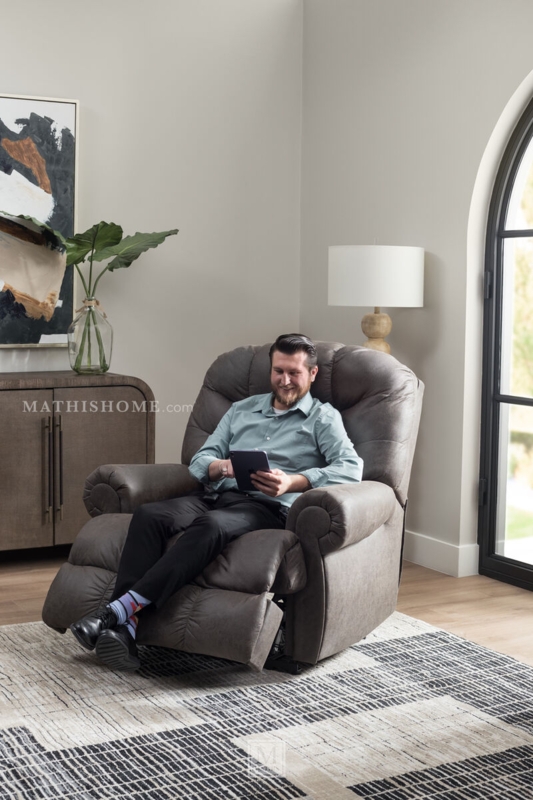 Recliner Oversized Silhouette Channeled Back Charcoal Grey Recliner