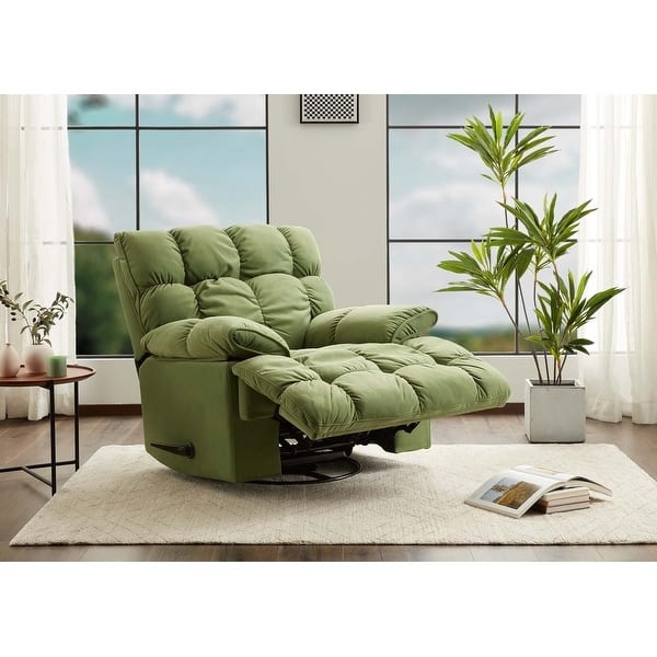 Recliner, Oversized Swivel in Vibrant Lime Green Fabric with Manual Tab