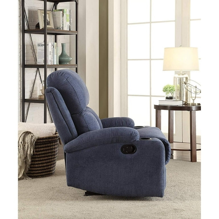 Recliner Pillow Top Cushioning Blue Fabric Cup Holders Manual