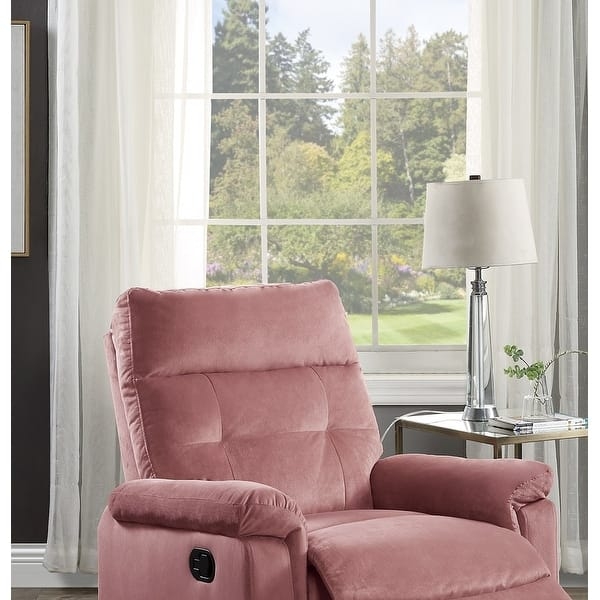 Recliner Pink Velvet Tufted Back Manual Motion Plush Armchair