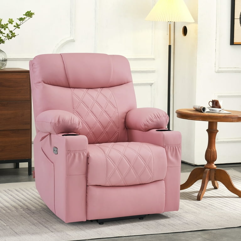 Recliner Power Lift Dusty Pink Dual Cup Holders Diamond Quilted