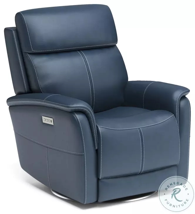 Recliner Power Swivel Base Contrast Stitching Leather Like Modern