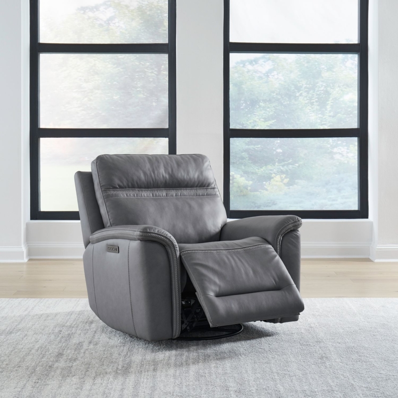 Recliner Power Swivel Glider with USB Port in Transitional Beige Fabric