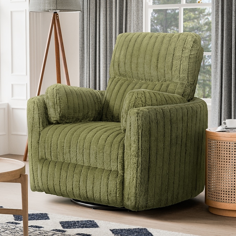Recliner Ribbed Upholstery Corduroy Texture Swivel Glider