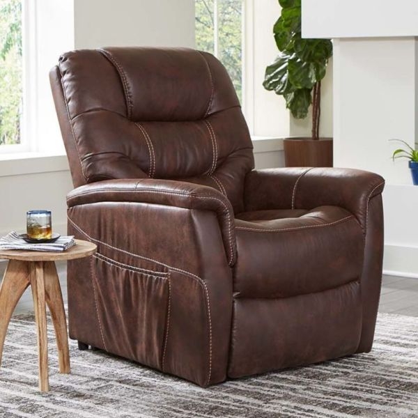 Recliner Rich Brown Leather Like Contrast Stitching