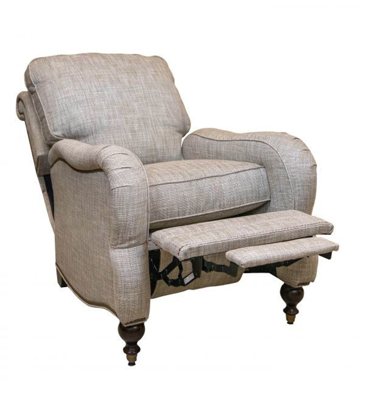 Recliner Rolled Arms Beige Linen Look Turned Legs Traditional