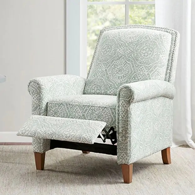 Recliner Sage Medallion Pattern Nailhead Trim Push Back