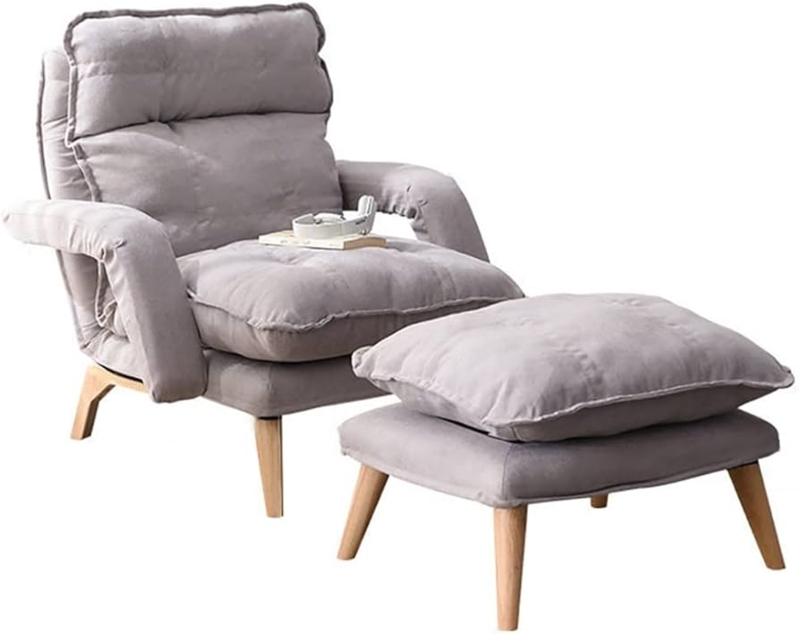 Recliner Set Grey Wingback Tapered Wood Legs Armchair with Ottoman