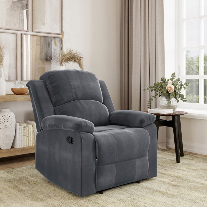 Recliner Slate Gray Microfiber Manual Overstuffed Lounge Chair
