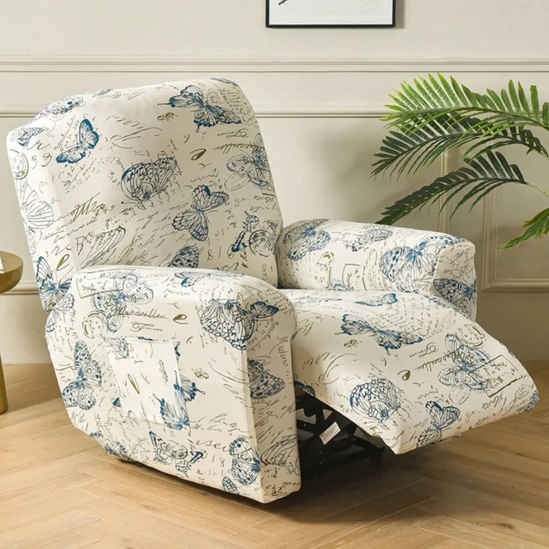 Recliner Slipcover with Vintage Butterfly and Script Print