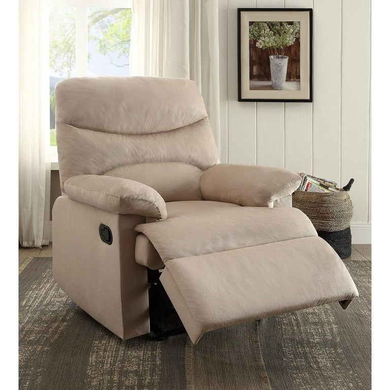 Recliner Split Back Cushion Pillow Top Arms Beige Woven Fabric