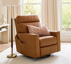 Recliner Tan Leather-Like Swivel Glider Tiered Backrest Contemporary