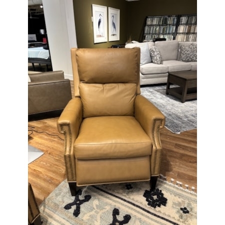 Recliner Tan Leather Nailhead Trim Wingback Traditional Tapered Legs