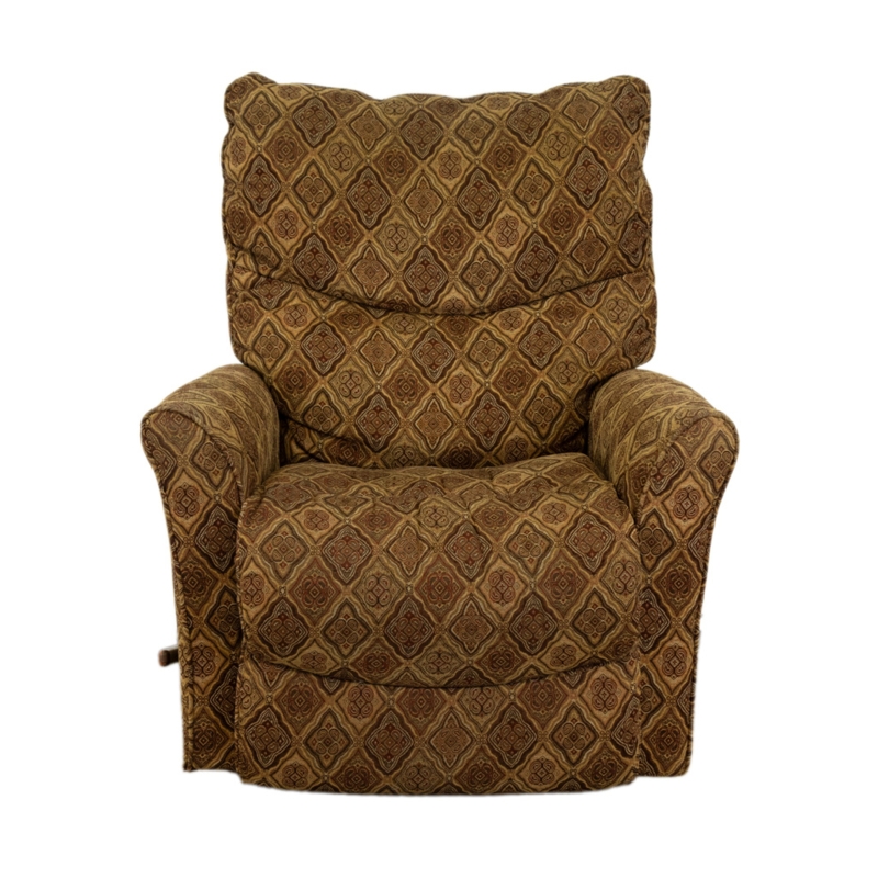 Recliner Tapestry Pattern Rolled Arms Manual Lever Brown