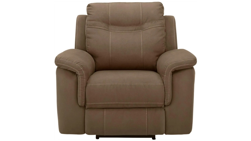 Recliner Taupe Microfiber-like Fabric with Contrast Stitching Details