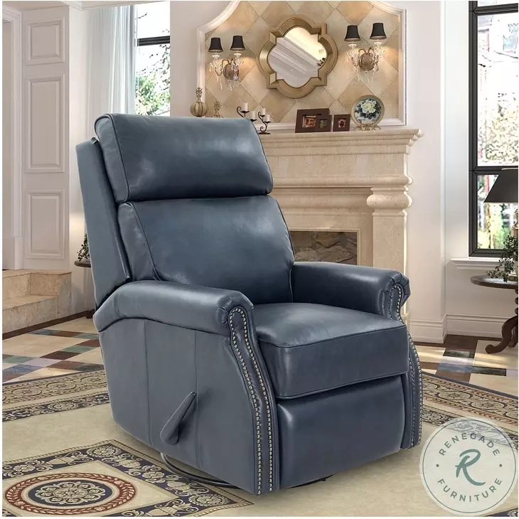 Recliner Traditional Style Leather Like Navy Blue Swivel Glider Classic