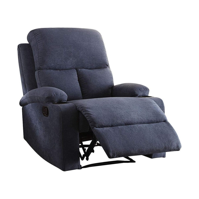 Recliner Velvet Like Fabric Navy Blue Cup Holder Pillow Top Arms