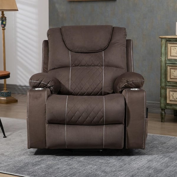 Recliner Velvet-Like Power Chair with Diamond Quilting and Cup Holders