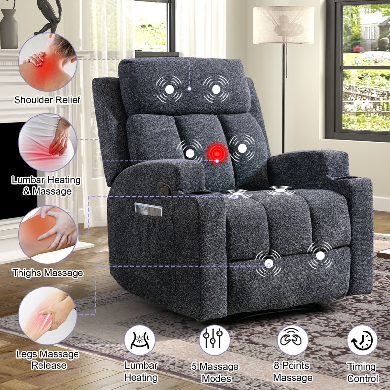 Recliner with 8-Point Massage, Lumbar Heating and Side Storage Pocket