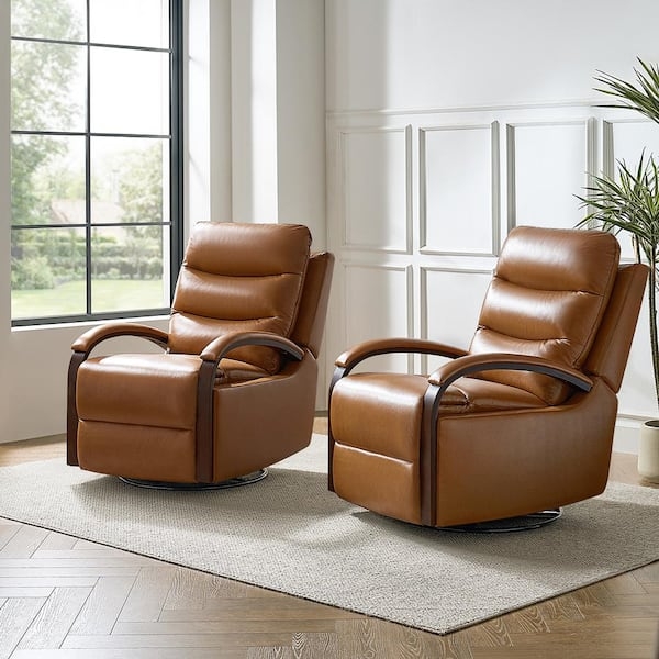 Recliner with Curved Wood Arms, Channel Tufting, and Mid Century Style
