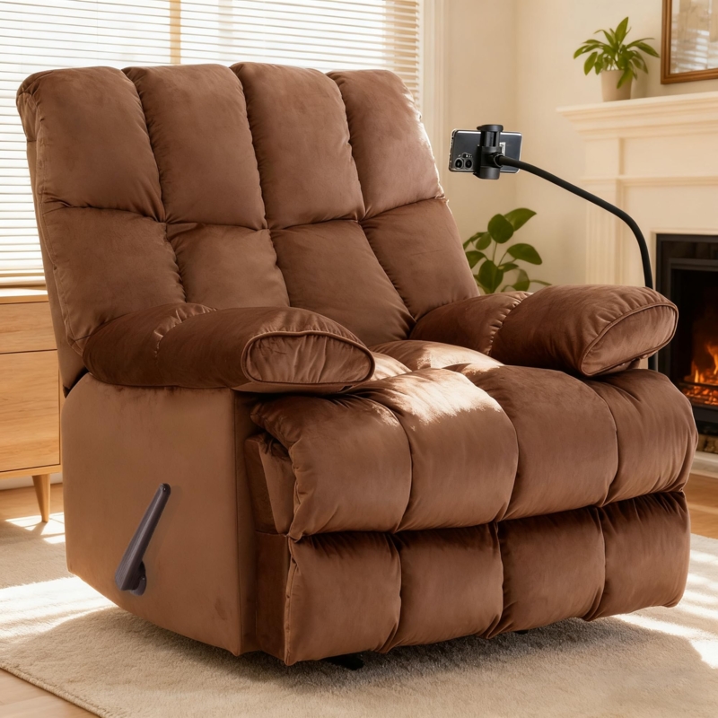 Recliner with Deep Square Tufting and Integrated Device Mount