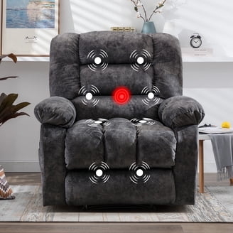 Recliner with Heat and Massage Overstuffed Charcoal Fabric